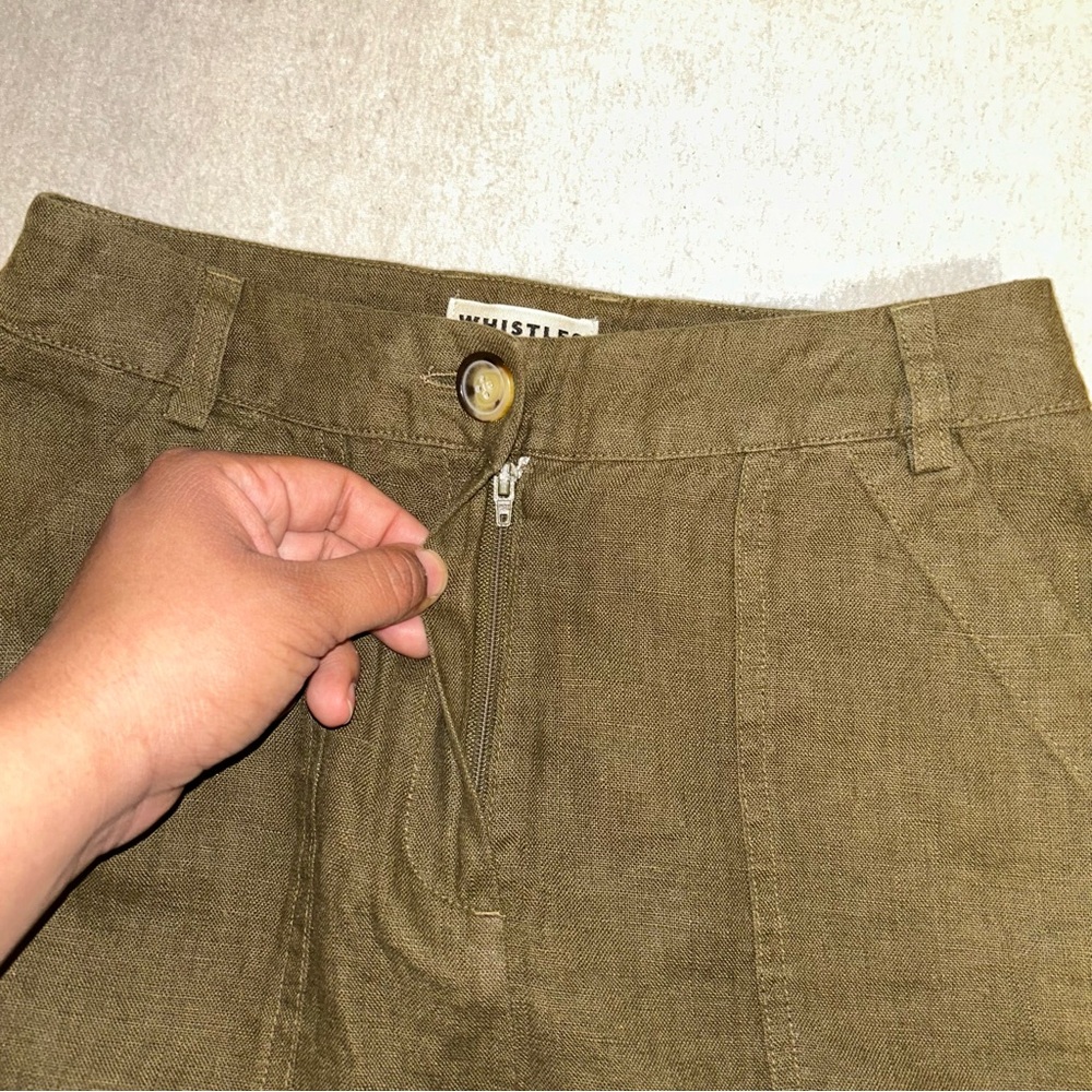 Whistles‎ Tie Waist Linen Short Olive Size 2 - Picture 4 of 10